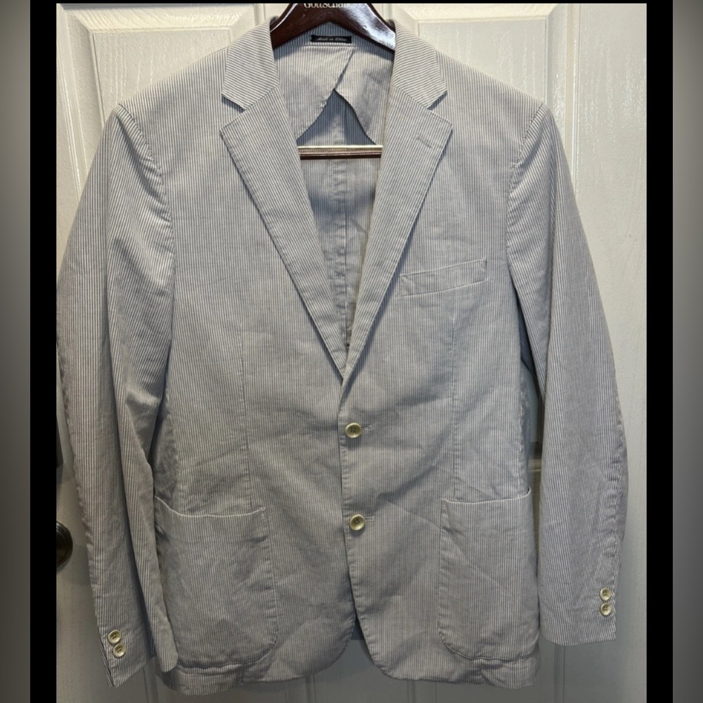 Ibiza Vibe Men’s Seersucker Stripe Blazer 42R – Tessuti Pordenone Italian Fabric
